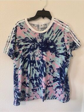 Adidas Large Tie-Dye Tee in Navy, Pink & Mint